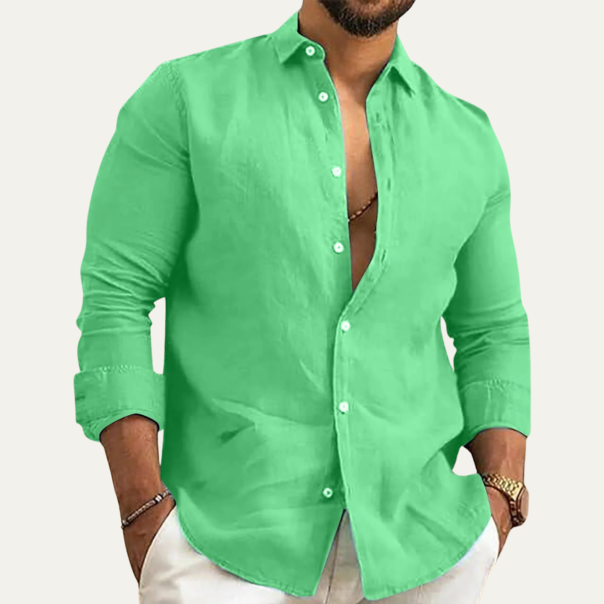Męska koszula z długim rękawem, kołnierzem i zapięciem na guziki-Shirts for Men-Olave