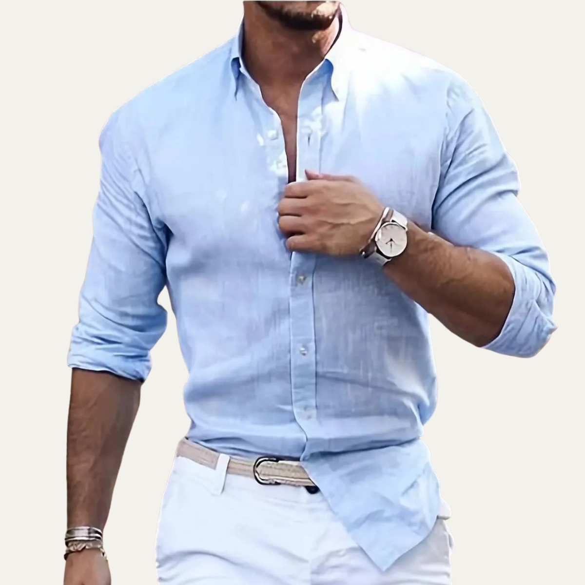 Męska koszula z długim rękawem, kołnierzem i zapięciem na guziki-Shirts for Men-Olave