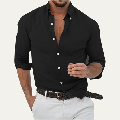 Męska koszula z długim rękawem, kołnierzem i zapięciem na guziki-Shirts for Men-Olave