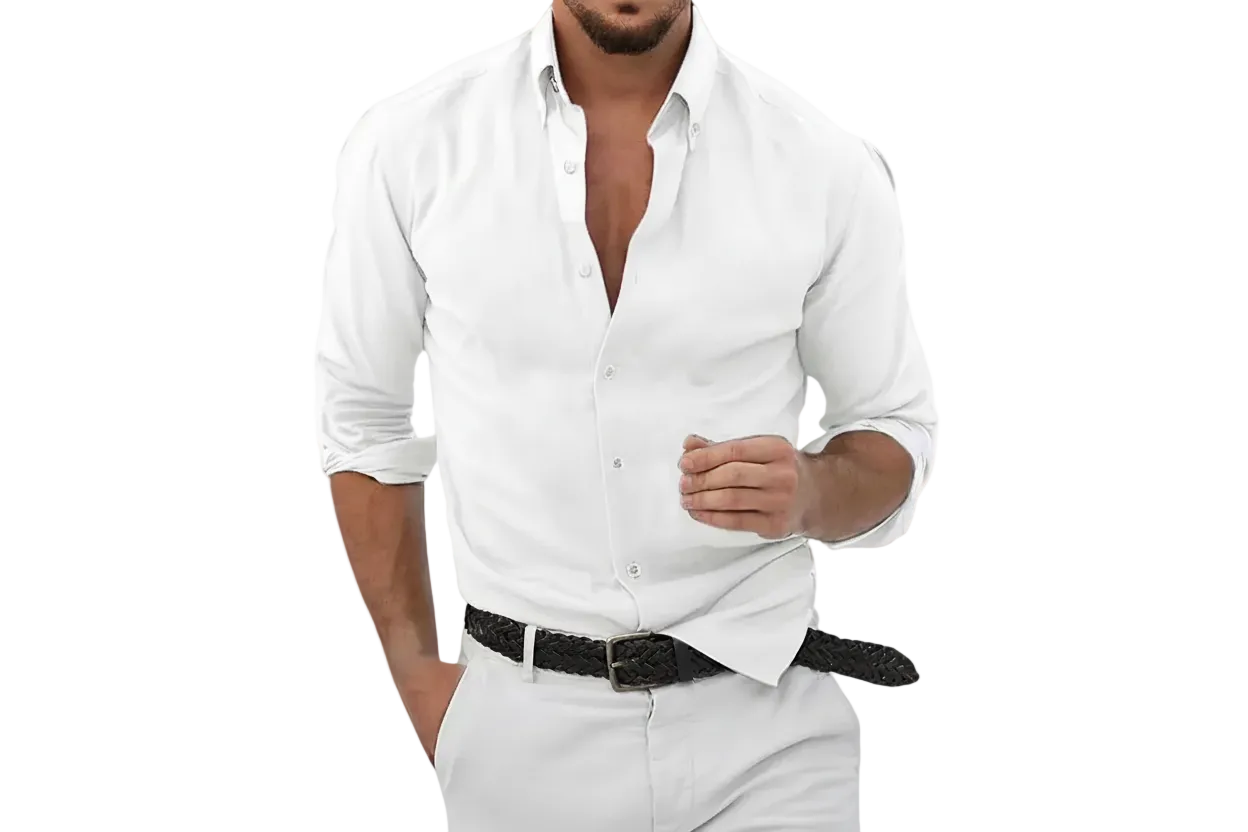 Męska koszula z długim rękawem, kołnierzem i zapięciem na guziki-Shirts for Men-Olave