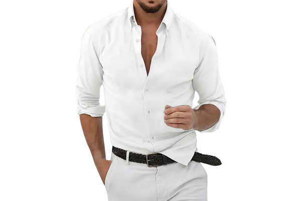 Męska koszula z długim rękawem, kołnierzem i zapięciem na guziki-Shirts for Men-Olave