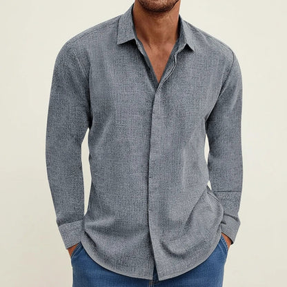 Męska koszula z długim rękawem o fakturze materiału-Shirts for men-Olave