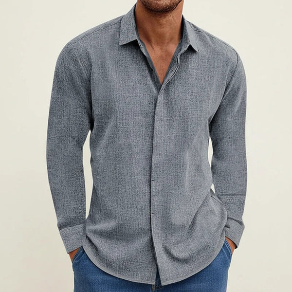 Męska koszula z długim rękawem o fakturze materiału-Shirts for men-Olave