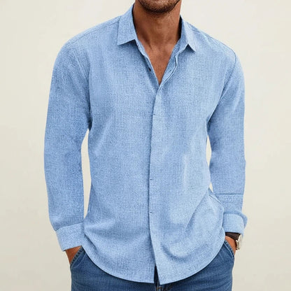 Męska koszula z długim rękawem o fakturze materiału-Shirts for men-Olave