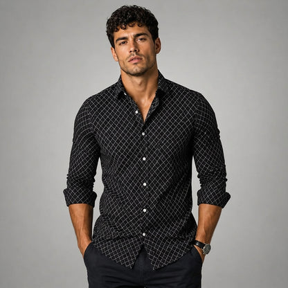 Męska koszula z długim rękawem w geometryczny wzór-Shirts for men-Olave