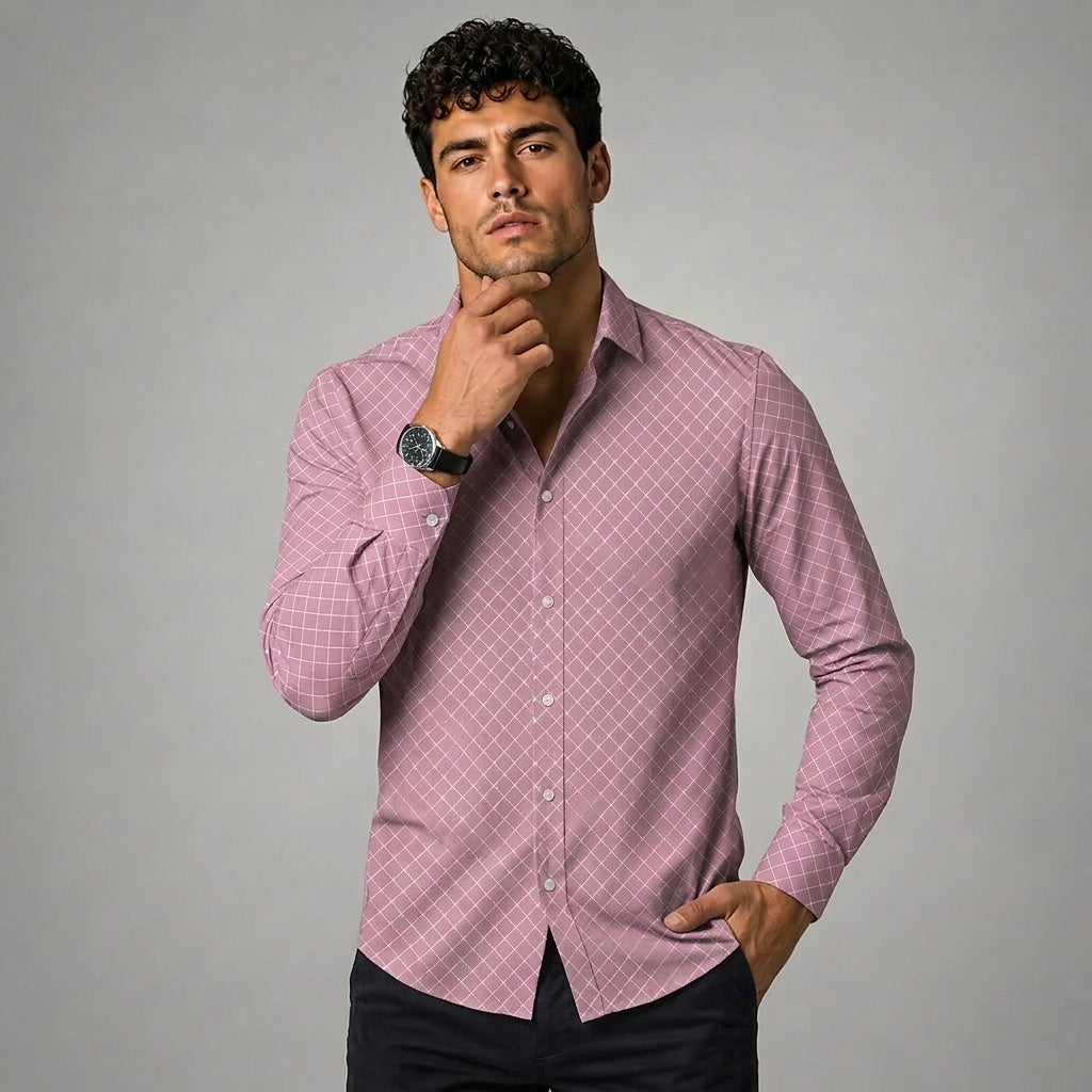 Męska koszula z długim rękawem w geometryczny wzór-Shirts for men-Olave