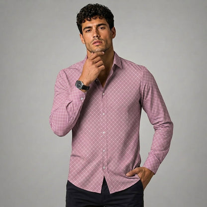 Męska koszula z długim rękawem w geometryczny wzór-Shirts for men-Olave