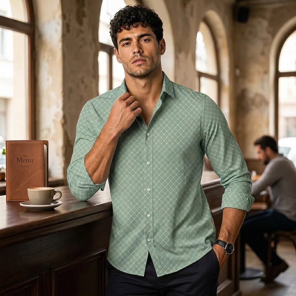 Męska koszula z długim rękawem w geometryczny wzór-Shirts for men-Olave