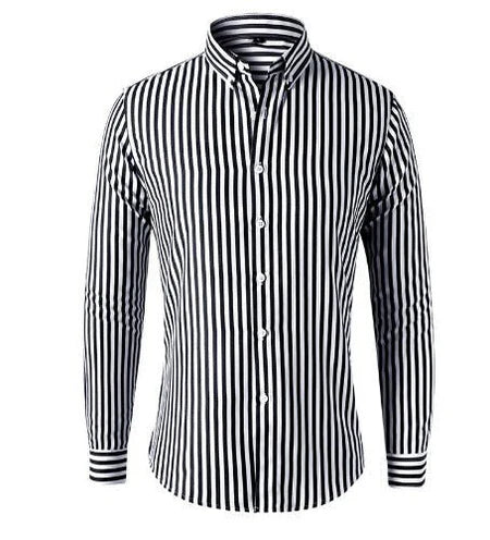 Męska Koszula z Długim Rękawem w Paski-Shirts for men-Olave