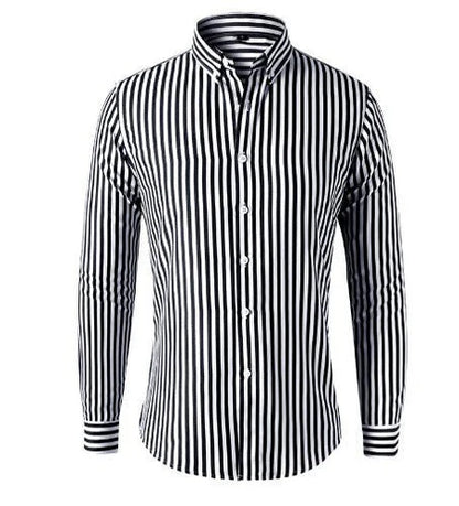 Męska Koszula z Długim Rękawem w Paski-Shirts for men-Olave