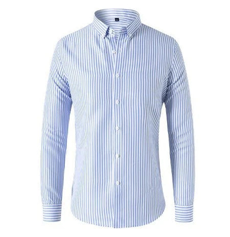 Męska Koszula z Długim Rękawem w Paski-Shirts for men-Olave
