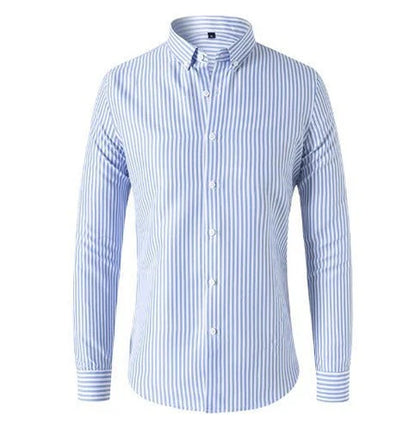 Męska Koszula z Długim Rękawem w Paski-Shirts for men-Olave