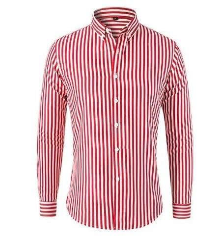 Męska Koszula z Długim Rękawem w Paski-Shirts for men-Olave