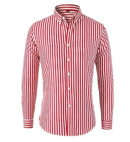 Męska Koszula z Długim Rękawem w Paski-Shirts for men-Olave