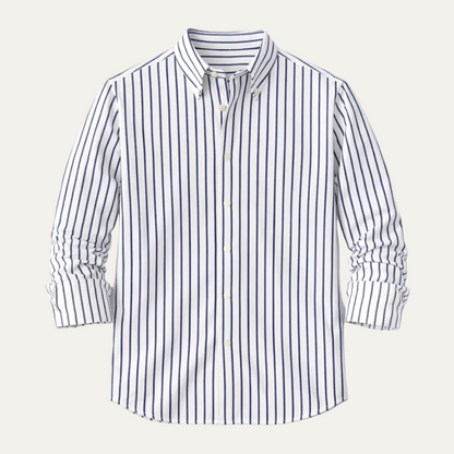 Męska koszula z długim rękawem w paski z kołnierzykiem zapinanym na guziki-Shirts for Men-Olave