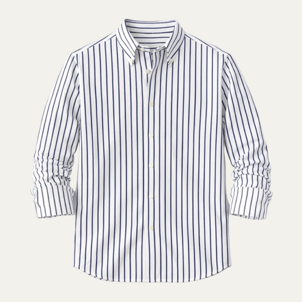 Męska koszula z długim rękawem w paski z kołnierzykiem zapinanym na guziki-Shirts for men-Olave