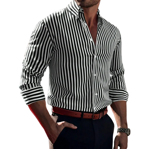 Męska koszula z długim rękawem w paski z zapięciem na guziki-Shirts for men-Olave