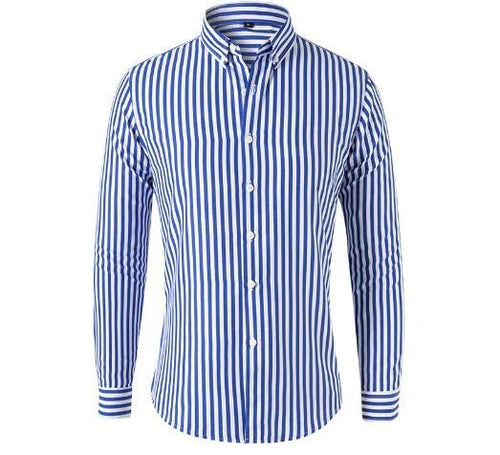 Męska Koszula z Długim Rękawem w Paski-Shirts for Men-Olave