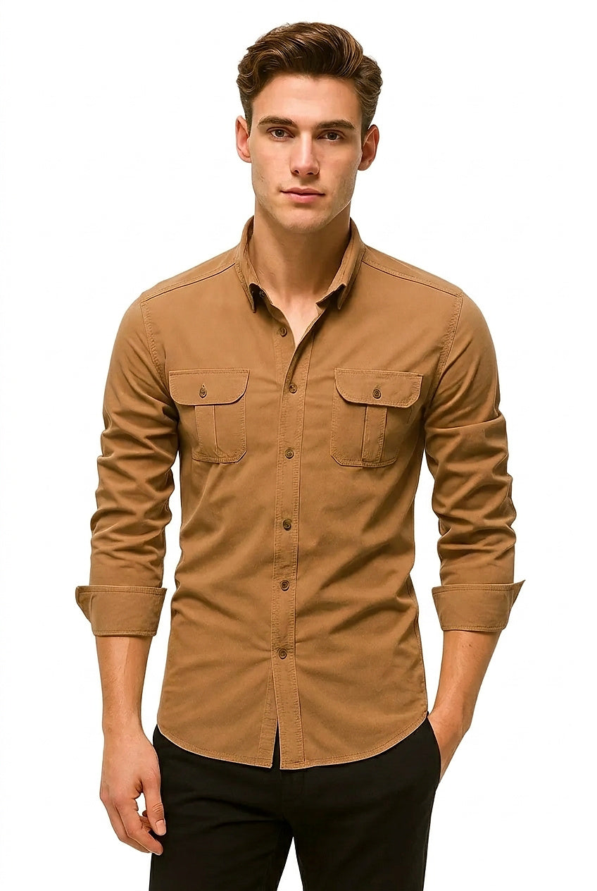 Męska koszula z długim rękawem w stylu utility-Shirts for men-Olave