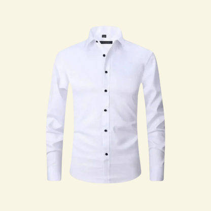 Męska koszula z długim rękawem z kołnierzem i zapięciem na kontrastowe guziki-Shirts for men-Olave