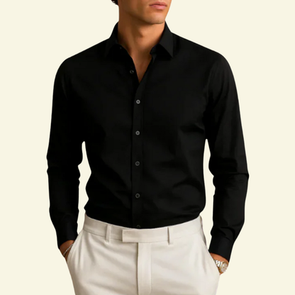 Męska koszula z długim rękawem z kołnierzem i zapięciem na kontrastowe guziki-Shirts for men-Olave