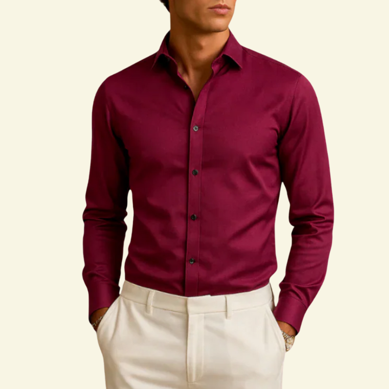 Męska koszula z długim rękawem z kołnierzem i zapięciem na kontrastowe guziki-Shirts for men-Olave