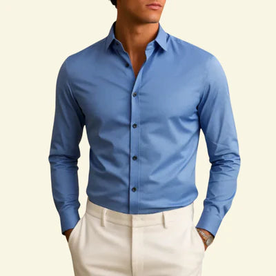 Męska koszula z długim rękawem z kołnierzem i zapięciem na kontrastowe guziki-Shirts for men-Olave