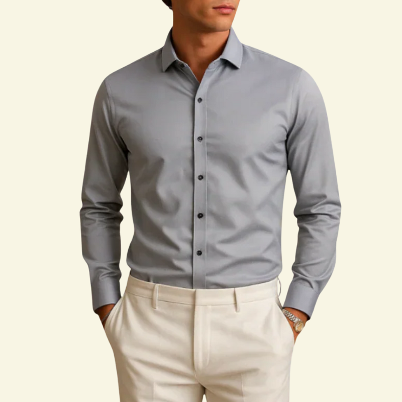 Męska koszula z długim rękawem z kołnierzem i zapięciem na kontrastowe guziki-Shirts for men-Olave