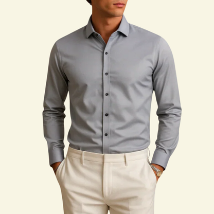 Męska koszula z długim rękawem z kołnierzem i zapięciem na kontrastowe guziki-Shirts for men-Olave