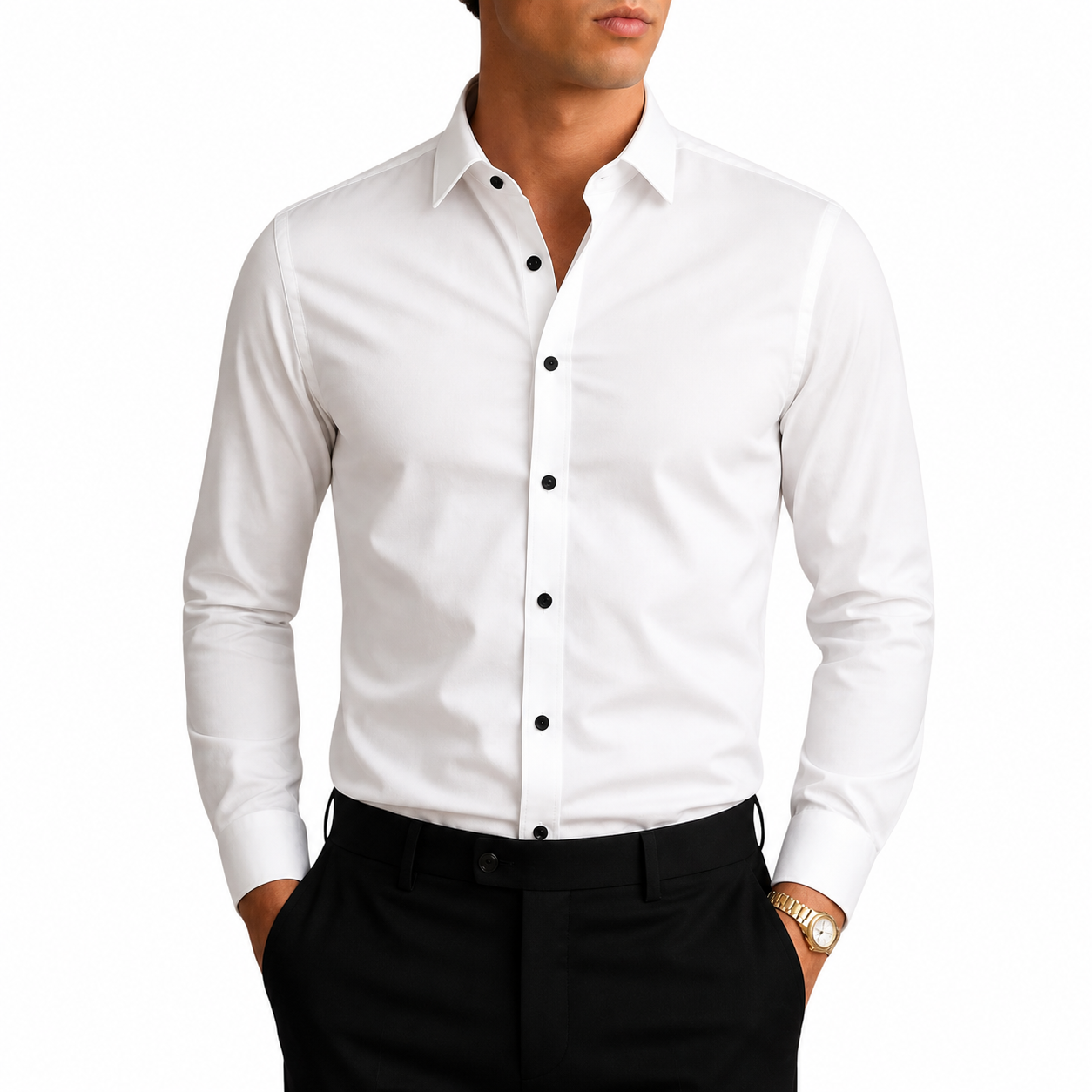 Męska koszula z długim rękawem z kołnierzem i zapięciem na kontrastowe guziki-Shirts for men-Olave