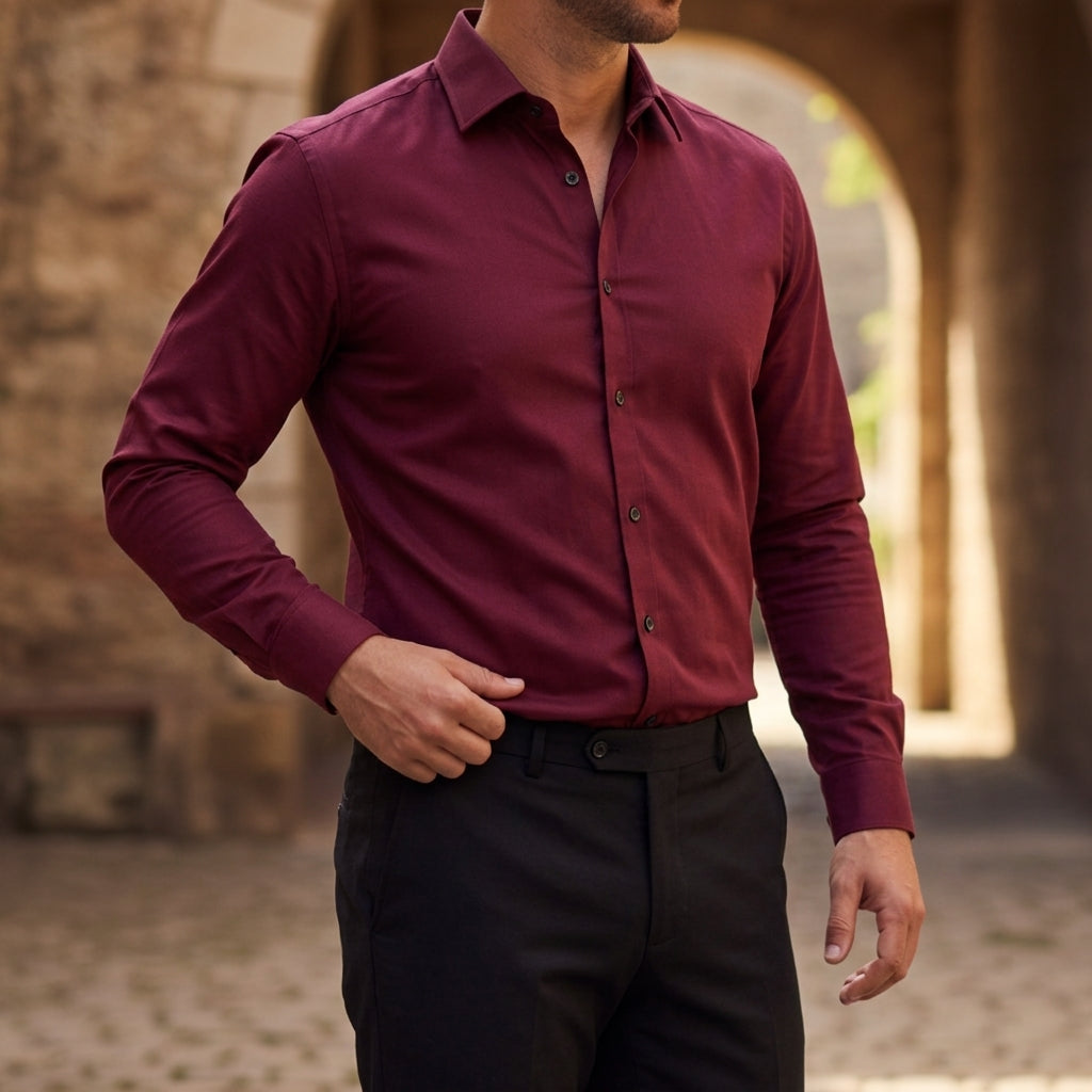 Męska koszula z długim rękawem zapinana na guziki-Shirts for men-Olave