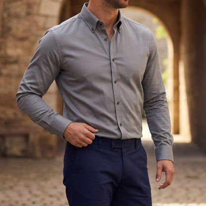 Męska koszula z długim rękawem zapinana na guziki-Shirts for men-Olave