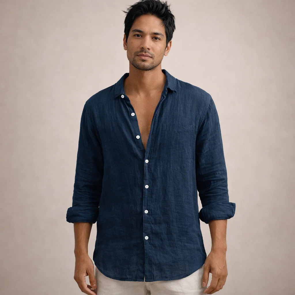 Męska koszula z długim rękawem zapinana na guziki-Shirts for men-Olave