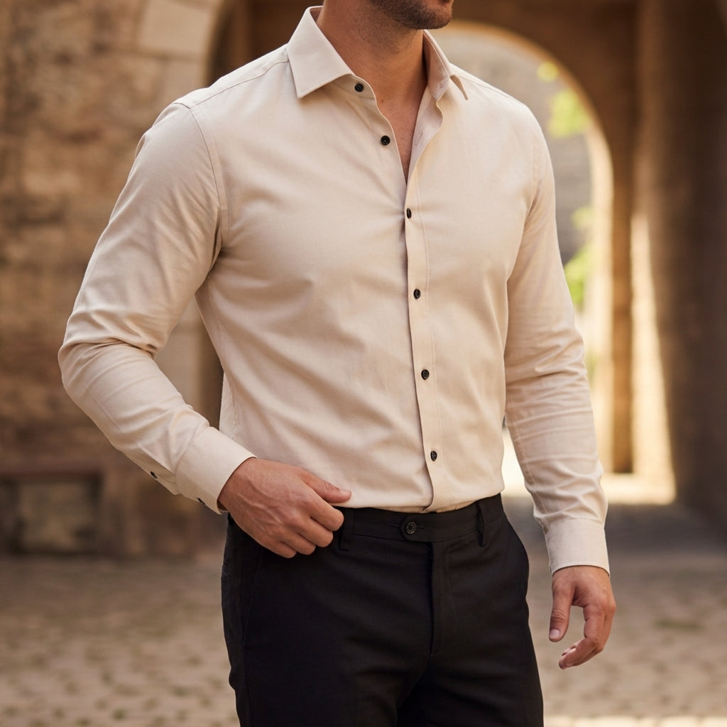 Męska koszula z długim rękawem zapinana na guziki-Shirts for men-Olave