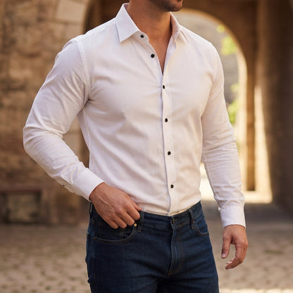 Męska koszula z długim rękawem zapinana na guziki-Shirts for men-Olave