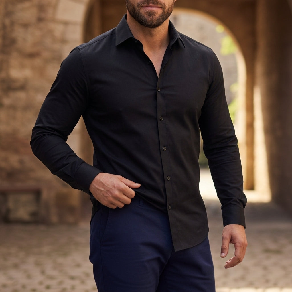 Męska koszula z długim rękawem zapinana na guziki-Shirts for men-Olave