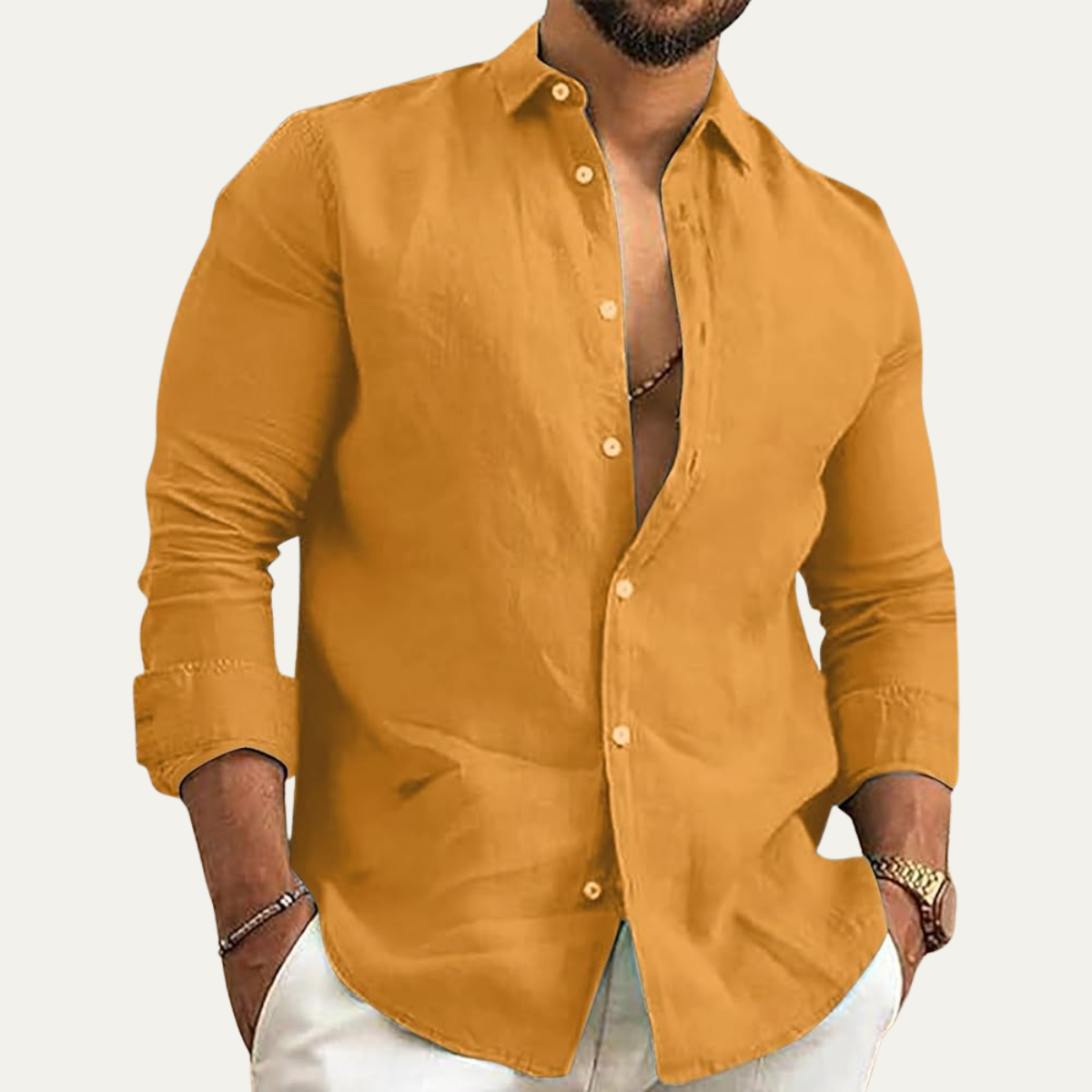 Męska koszula z długim rękawem zapinana na guziki-Shirts for men-Olave