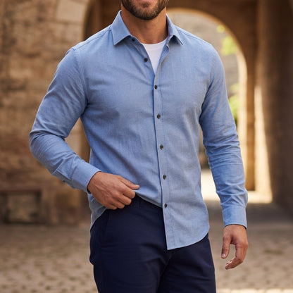 Męska koszula z długim rękawem zapinana na guziki-Shirts for men-Olave