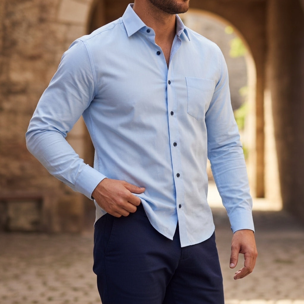 Męska koszula z długim rękawem zapinana na guziki-Shirts for men-Olave