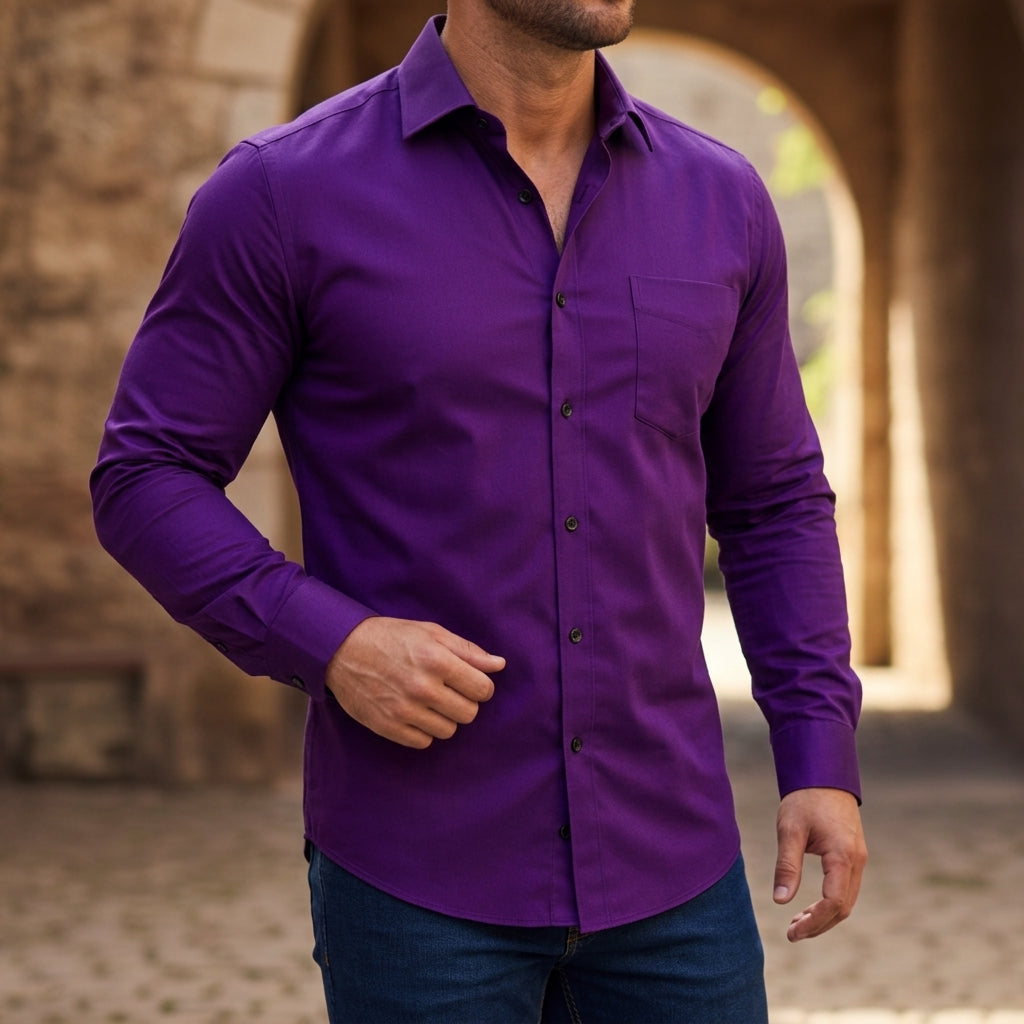 Męska koszula z długim rękawem zapinana na guziki-Shirts for men-Olave