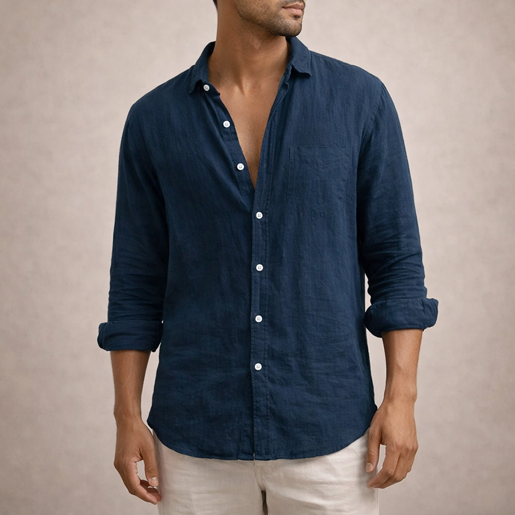 Męska koszula z długim rękawem zapinana na guziki-Shirts for men-Olave