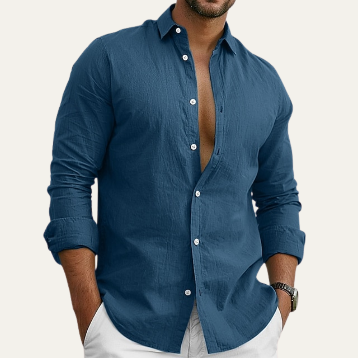 Męska koszula z długim rękawem zapinana na guziki-Shirts for men-Olave
