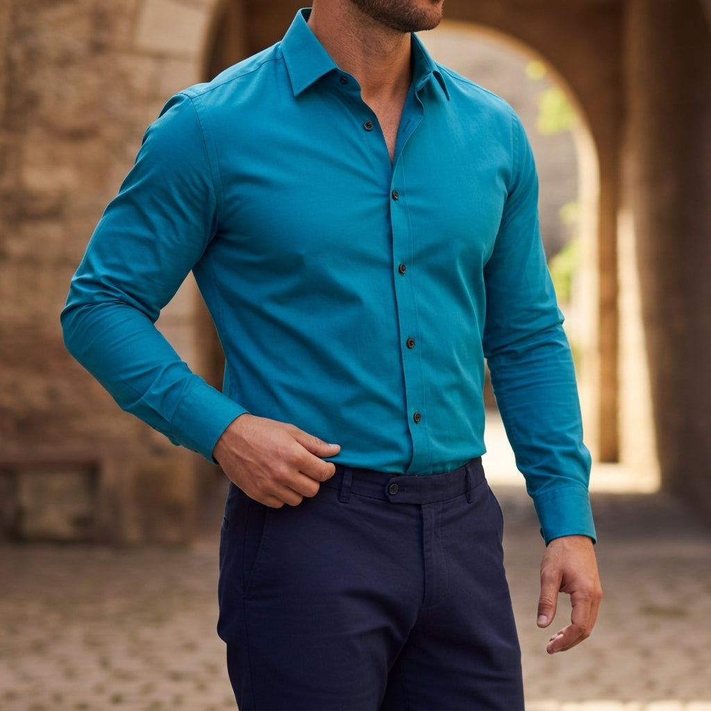 Męska koszula z długim rękawem zapinana na guziki-Shirts for men-Olave