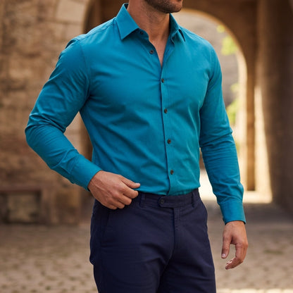 Męska koszula z długim rękawem zapinana na guziki-Shirts for men-Olave