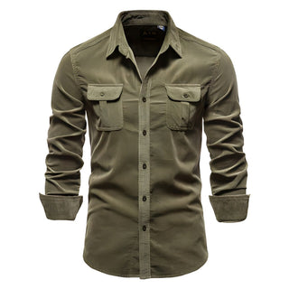 Męska koszula z długim rękawem zapinana na guziki z kieszeniami na klatce piersiowej-Shirts for men-Olave