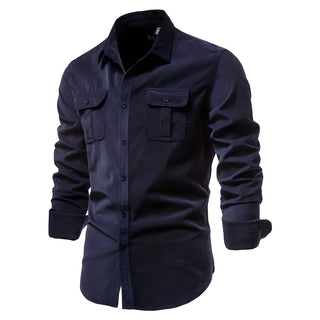 Męska koszula z długim rękawem zapinana na guziki z kieszeniami na klatce piersiowej-Shirts for men-Olave
