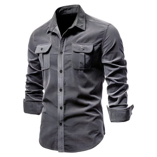 Męska koszula z długim rękawem zapinana na guziki z kieszeniami na klatce piersiowej-Shirts for men-Olave