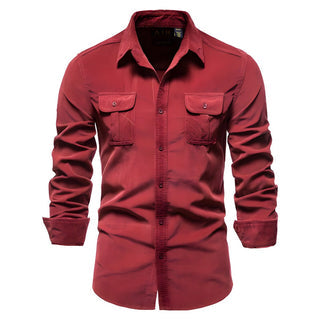 Męska koszula z długim rękawem zapinana na guziki z kieszeniami na klatce piersiowej-Shirts for men-Olave