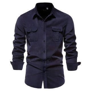 Męska koszula z długim rękawem zapinana na guziki z kieszeniami na klatce piersiowej-Shirts for men-Olave