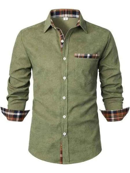 Męska koszula z guzikami z przodu i długim rękawem-Shirts for men-Olave